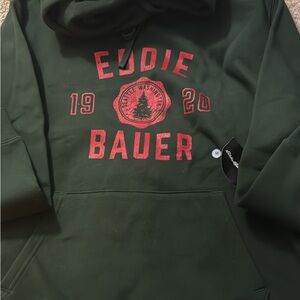 Eddie Bauer Green Hoodie with Red Logo NEW